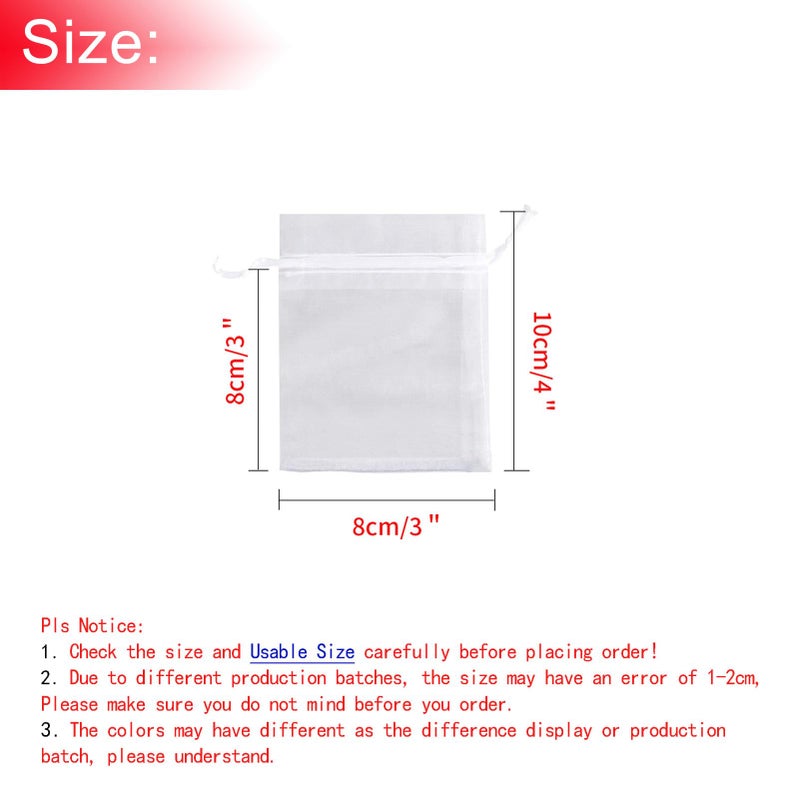 Bezall 50Pcs White Organza Bags 3x4 Inch, Small Sheer Wedding Party Favor Bags with Drawstring, Mesh Jewelry Gift Bags Christmas Candy Pouches - Image 3